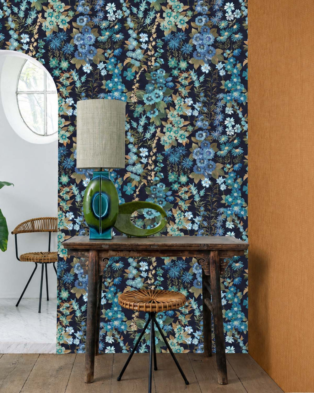 Aqua Lake Modern Wildflower Residential Mural RM9248
