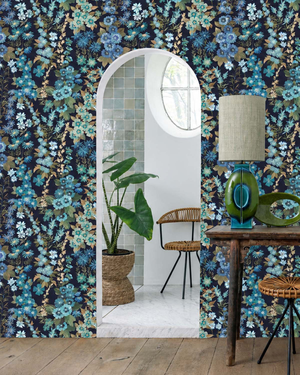 Aqua Lake Modern Wildflower Residential Mural RM9248