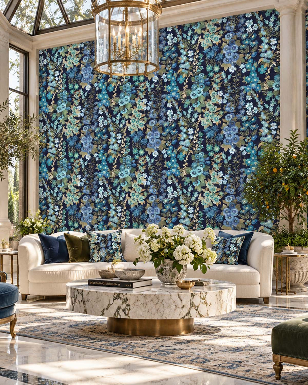 Aqua Lake Modern Wildflower Residential Mural RM9248