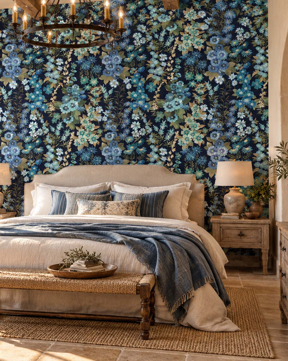 Aqua Lake Modern Wildflower Residential Mural RM9248