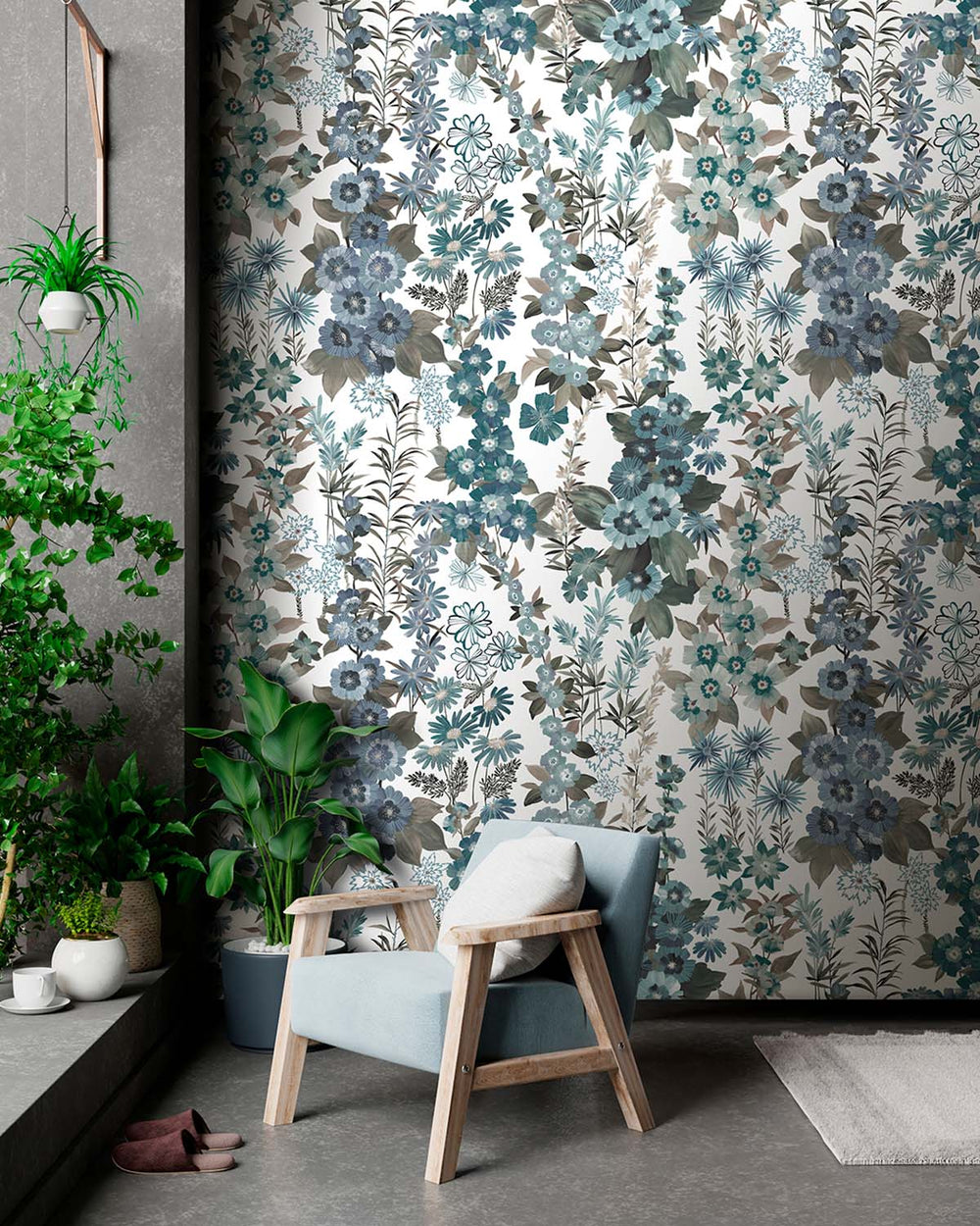 Davy's Grey Modern Wildflower Residential Mural RM9249
