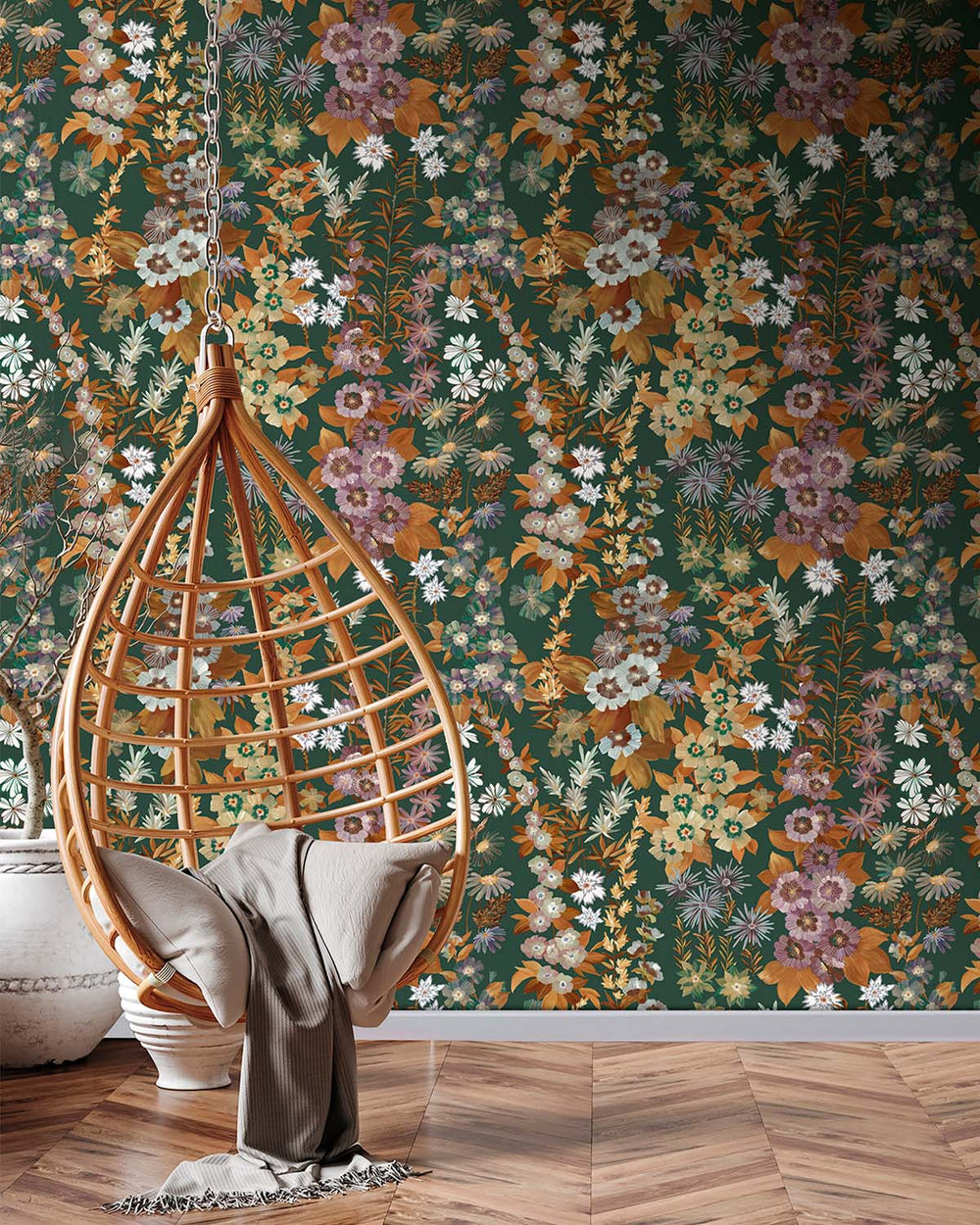 Refined Green Modern Wildflower Residential Mural RM9250