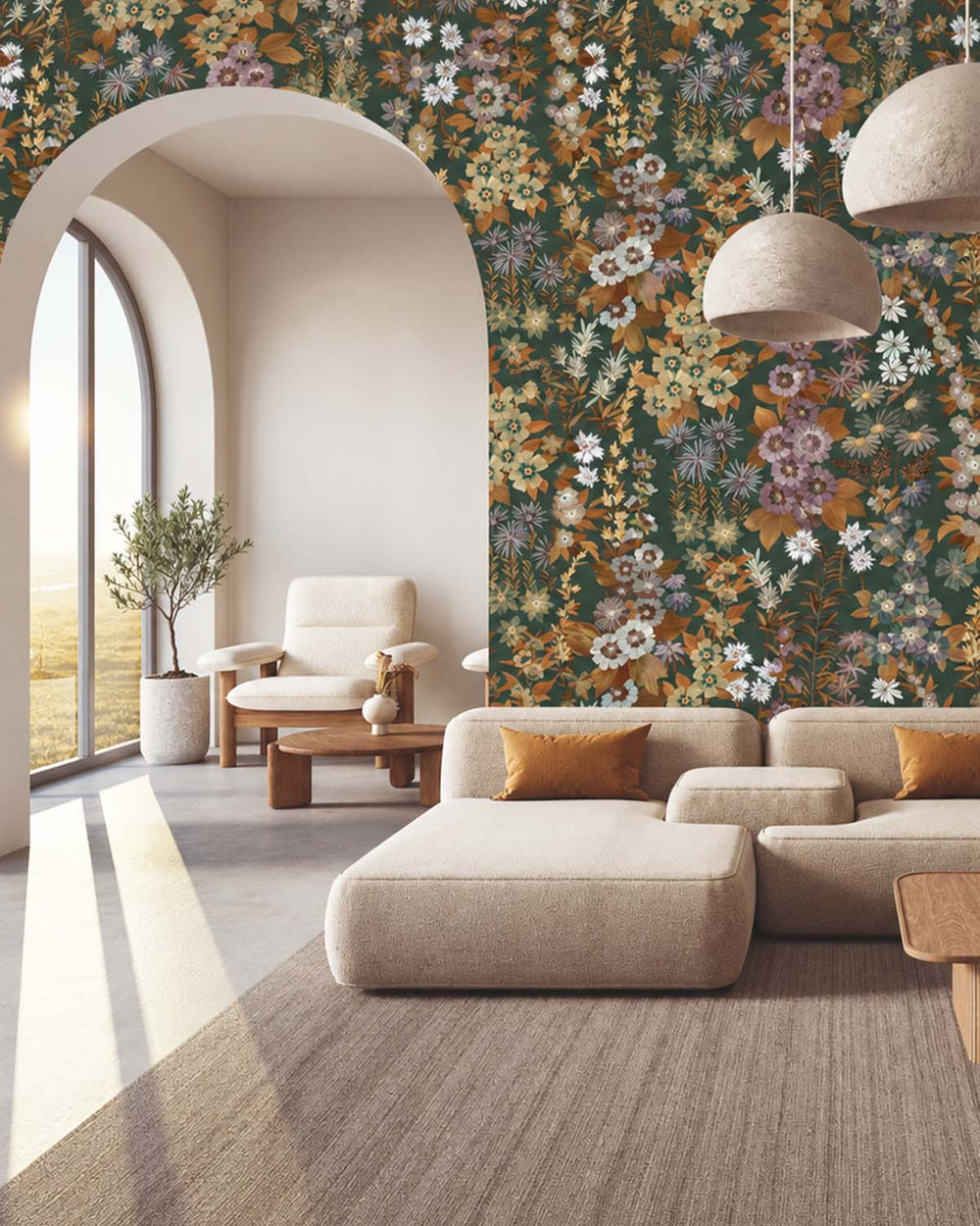 Refined Green Modern Wildflower Residential Mural RM9250