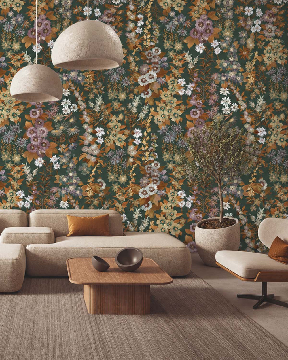 Refined Green Modern Wildflower Residential Mural RM9250