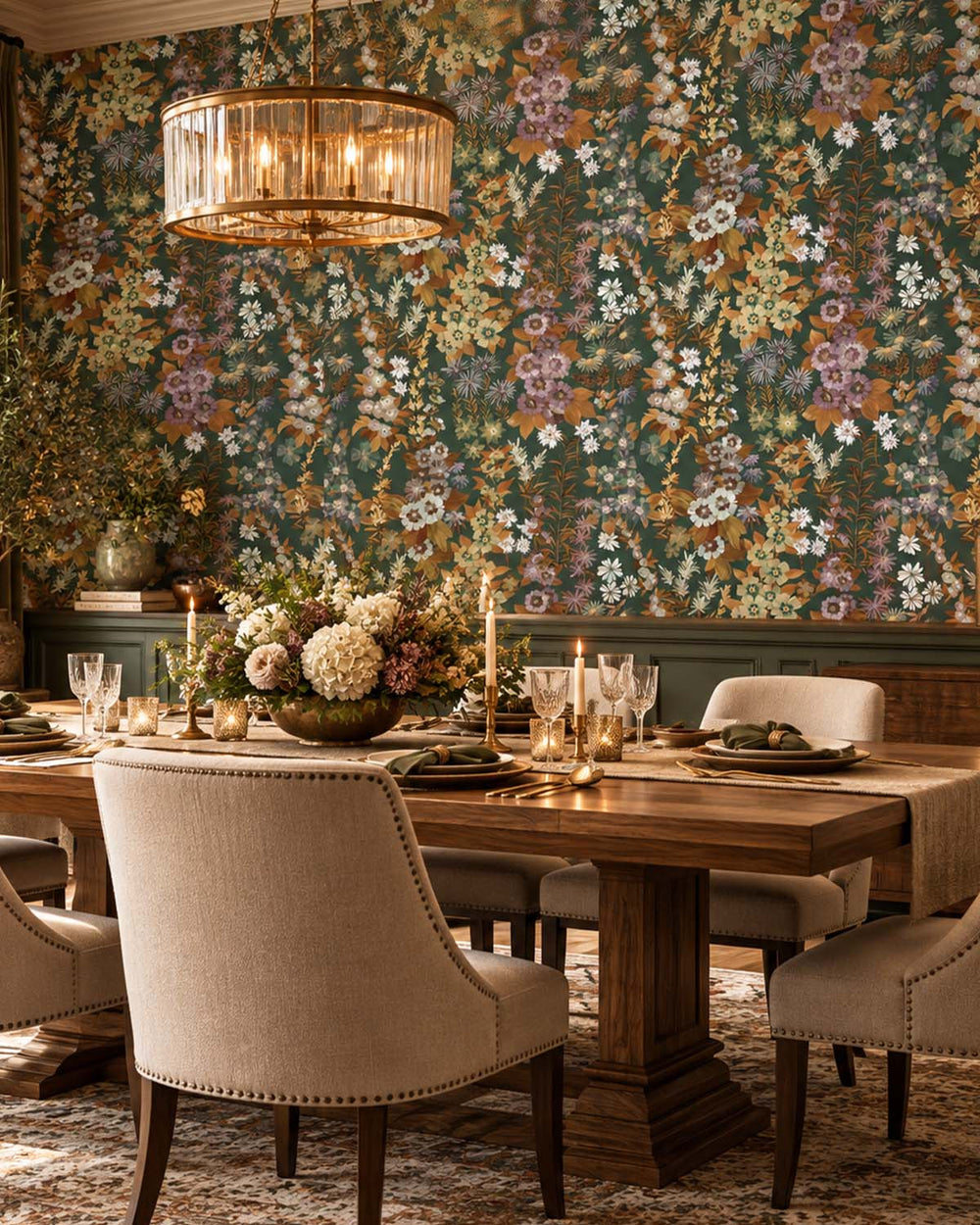 Refined Green Modern Wildflower Residential Mural RM9250