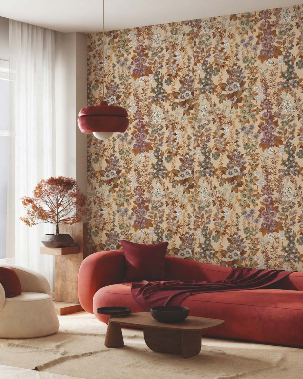 Woodgrain Modern Wildflower Residential Mural RM9251