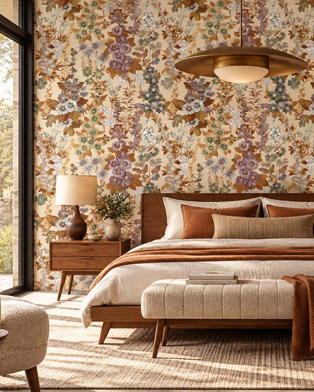 Woodgrain Modern Wildflower Residential Mural RM9251