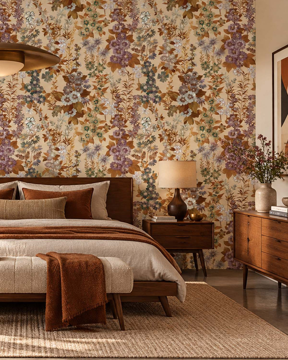 Woodgrain Modern Wildflower Residential Mural RM9251