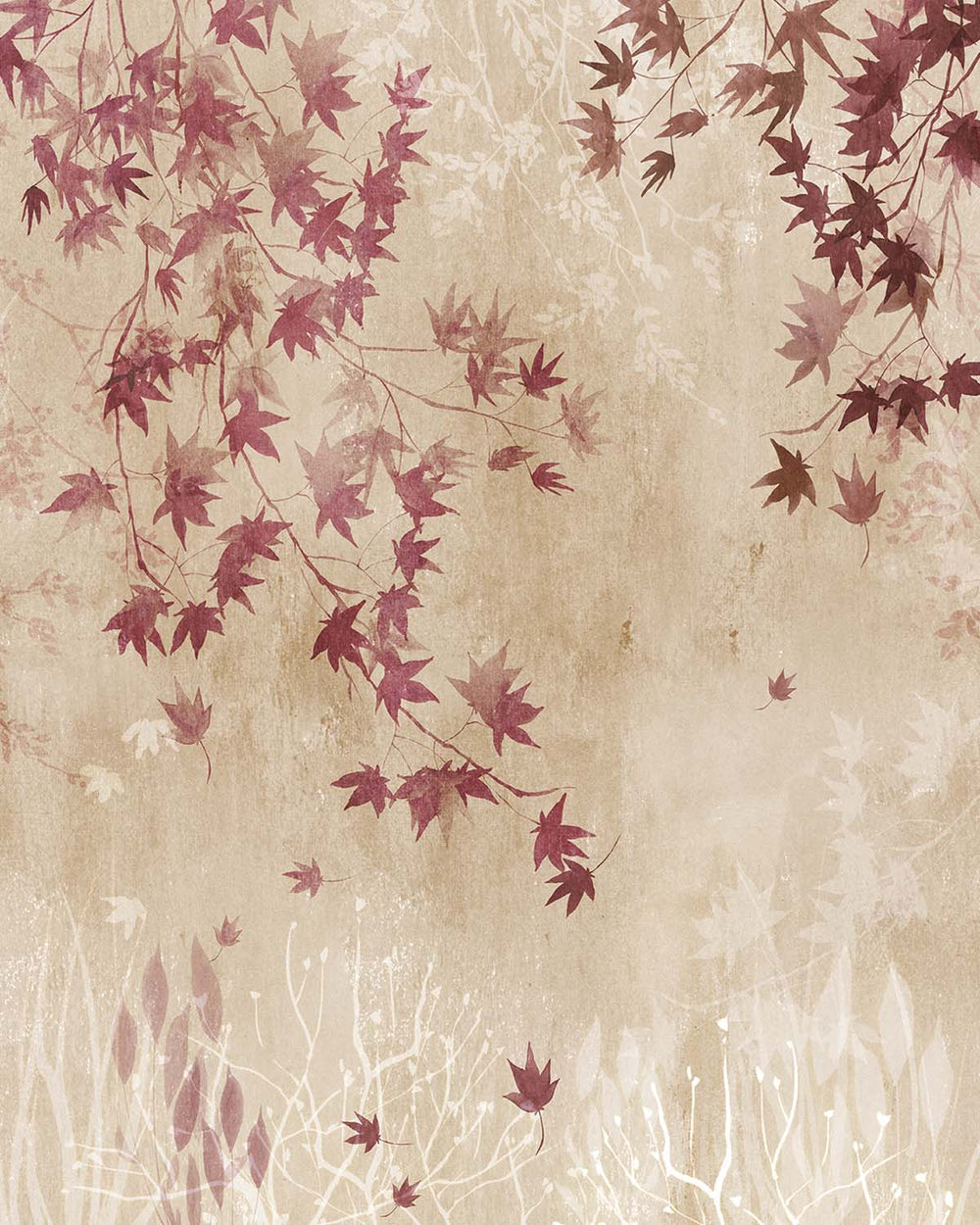 Barn Red Autumn Japanese Maple Leaf Residential Mural RM9253