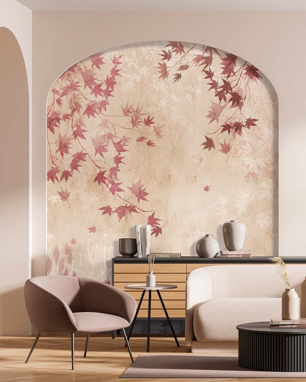 Barn Red Autumn Japanese Maple Leaf Residential Mural RM9253