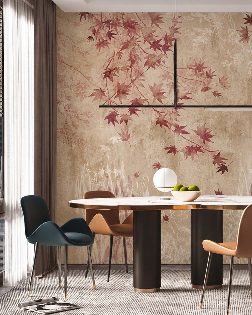 Barn Red Autumn Japanese Maple Leaf Residential Mural RM9253