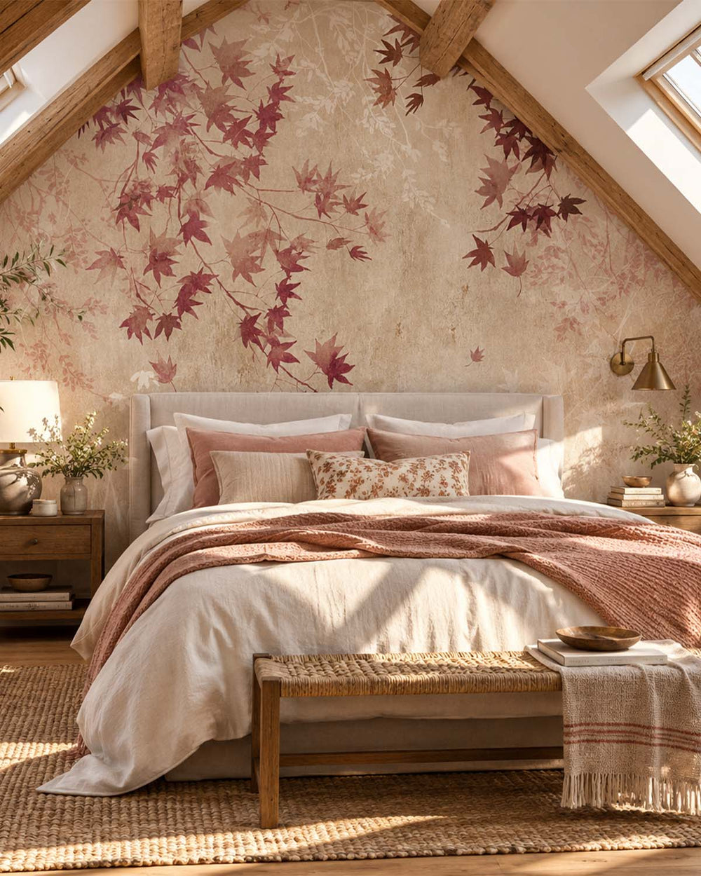 Barn Red Autumn Japanese Maple Leaf Residential Mural RM9253