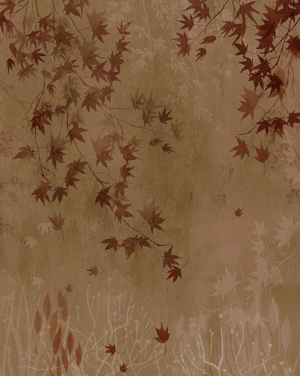 Brown Moelleux Autumn Japanese Maple Leaf Residential Mural RM9254