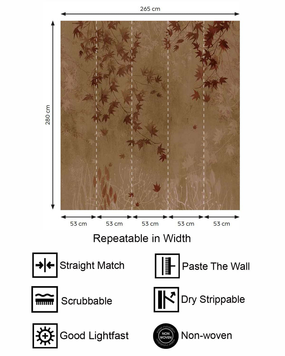 Brown Moelleux Autumn Japanese Maple Leaf Residential Mural RM9254