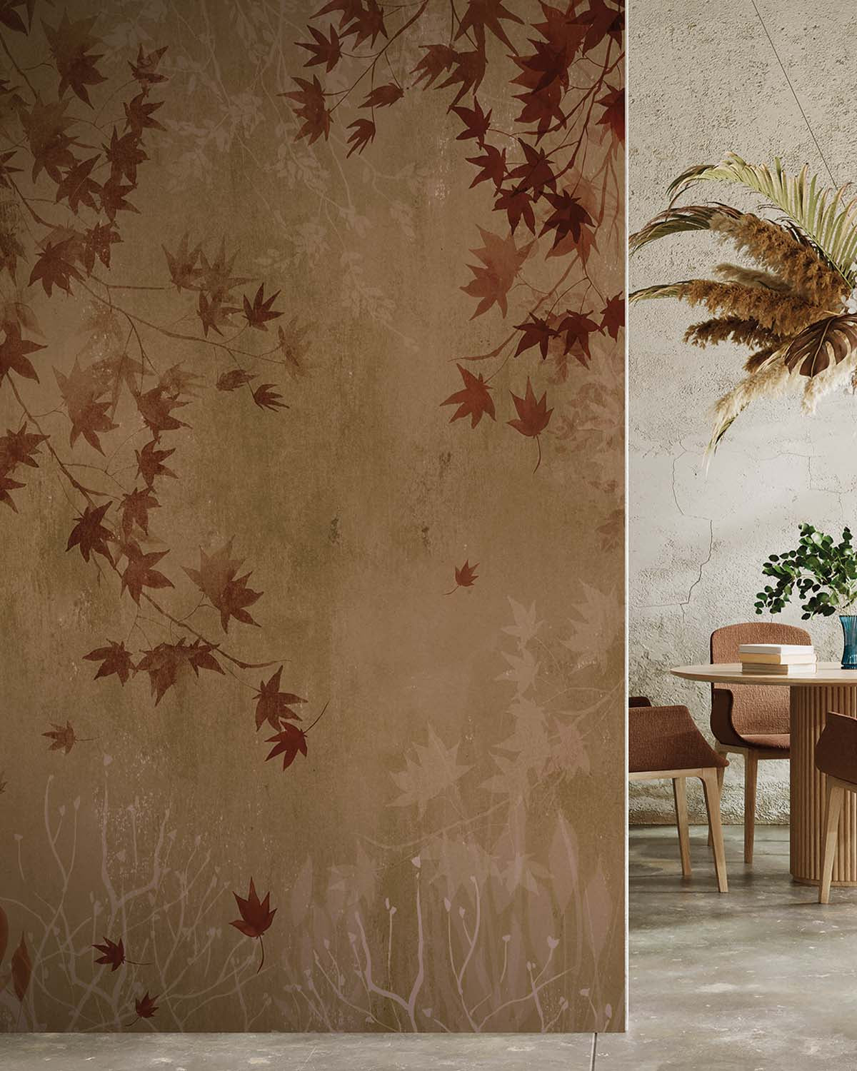 Brown Moelleux Autumn Japanese Maple Leaf Wallpaper Panels RM9254