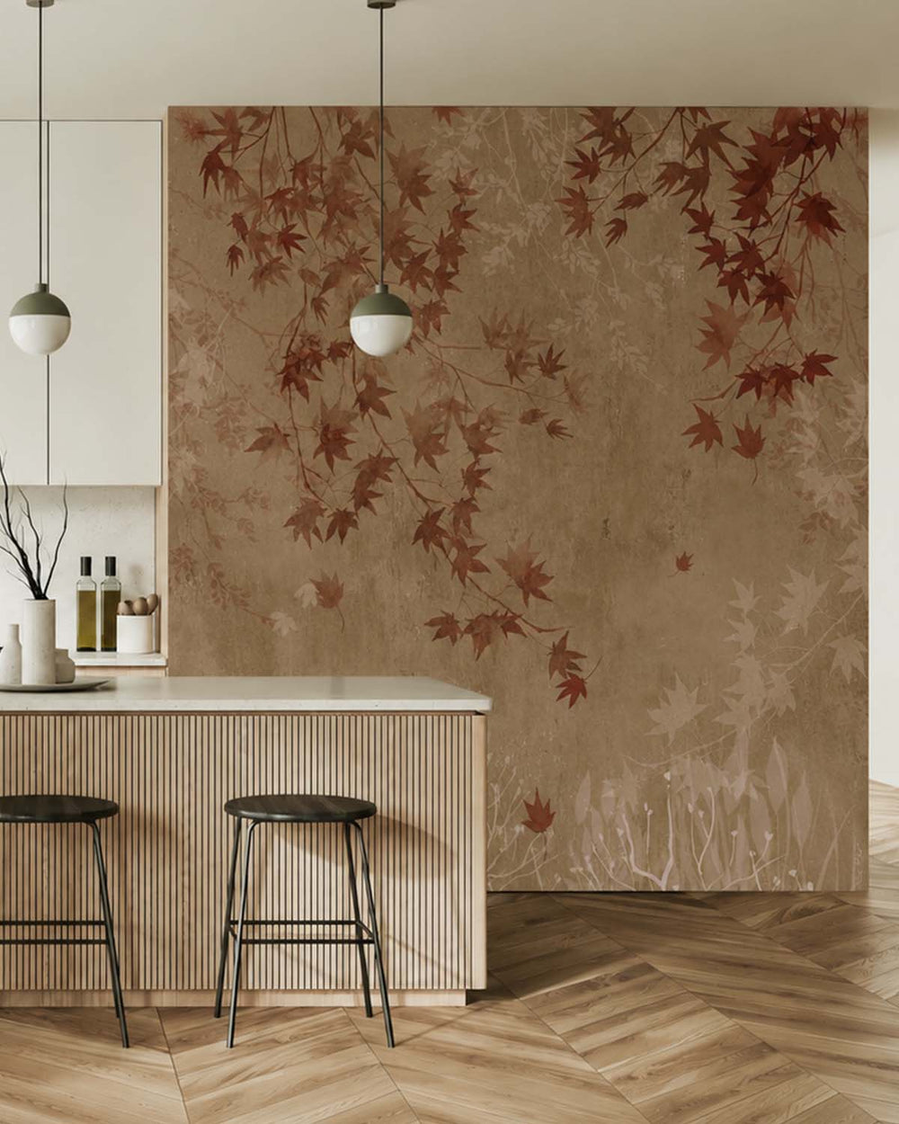 Brown Moelleux Autumn Japanese Maple Leaf Residential Mural RM9254