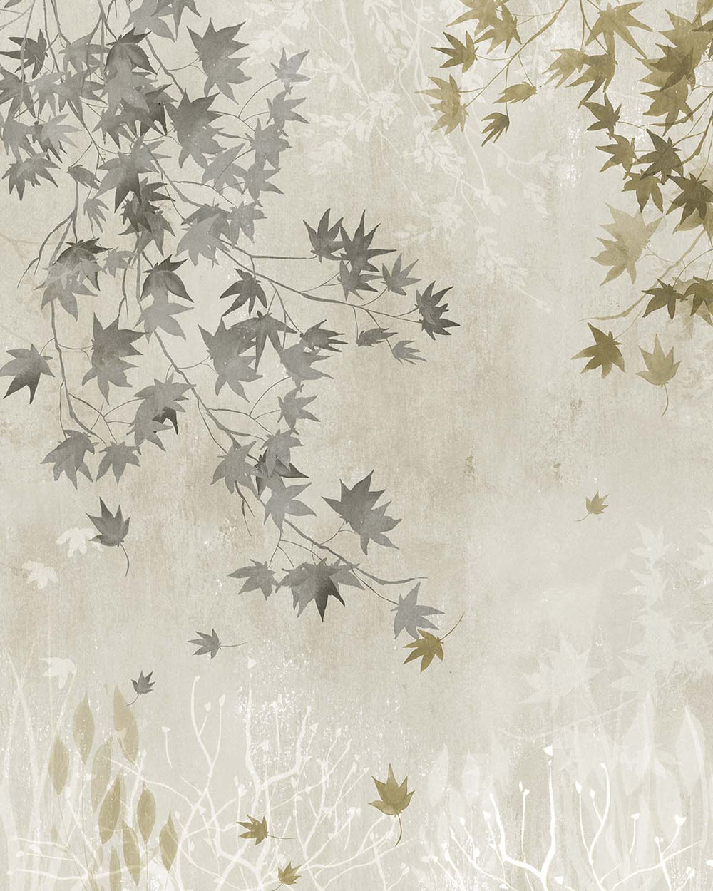 Dapple Grey Autumn Japanese Maple Leaf Residential Mural RM9255