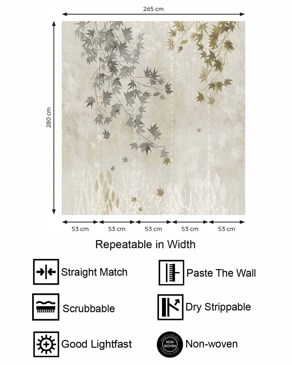 Dapple Grey Autumn Japanese Maple Leaf Residential Mural RM9255