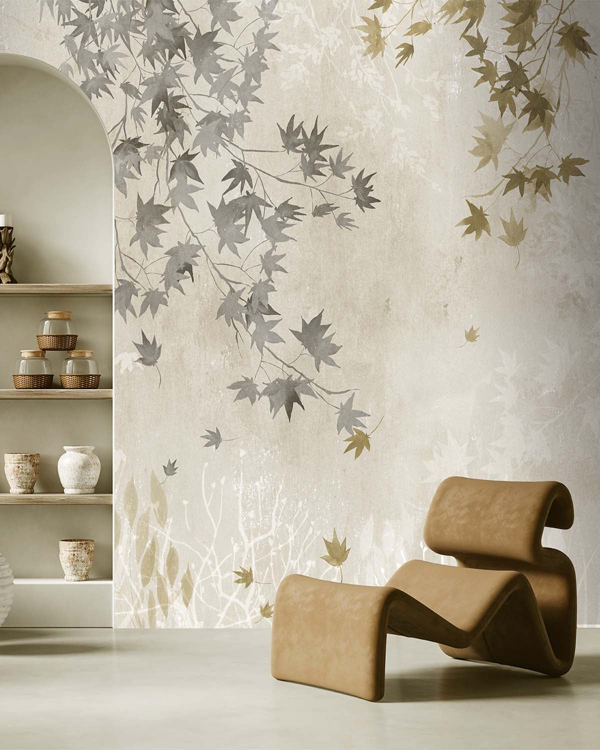 Dapple Grey Autumn Japanese Maple Leaf Wallpaper Panels RM9255