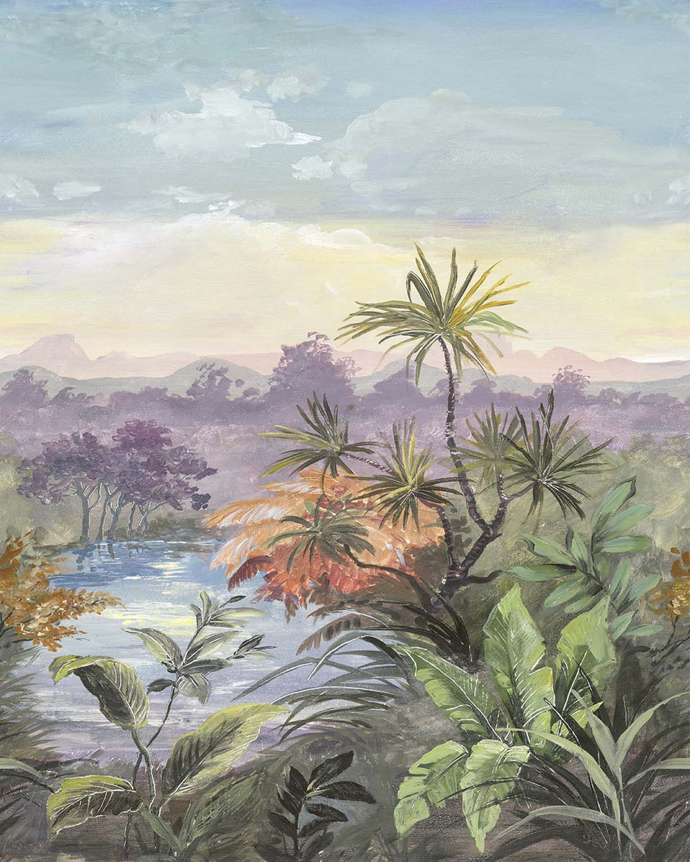 Plush Purple Vintage Tropical Chinoiserie Residential Mural RM9258