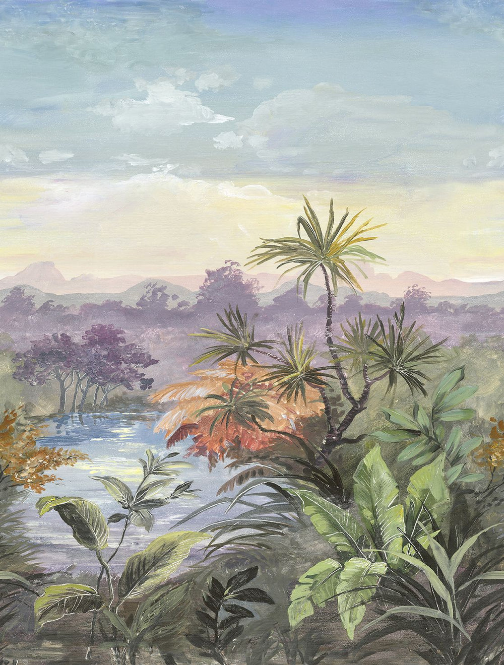 Plush Purple Vintage Tropical Chinoiserie Residential Mural RM9258