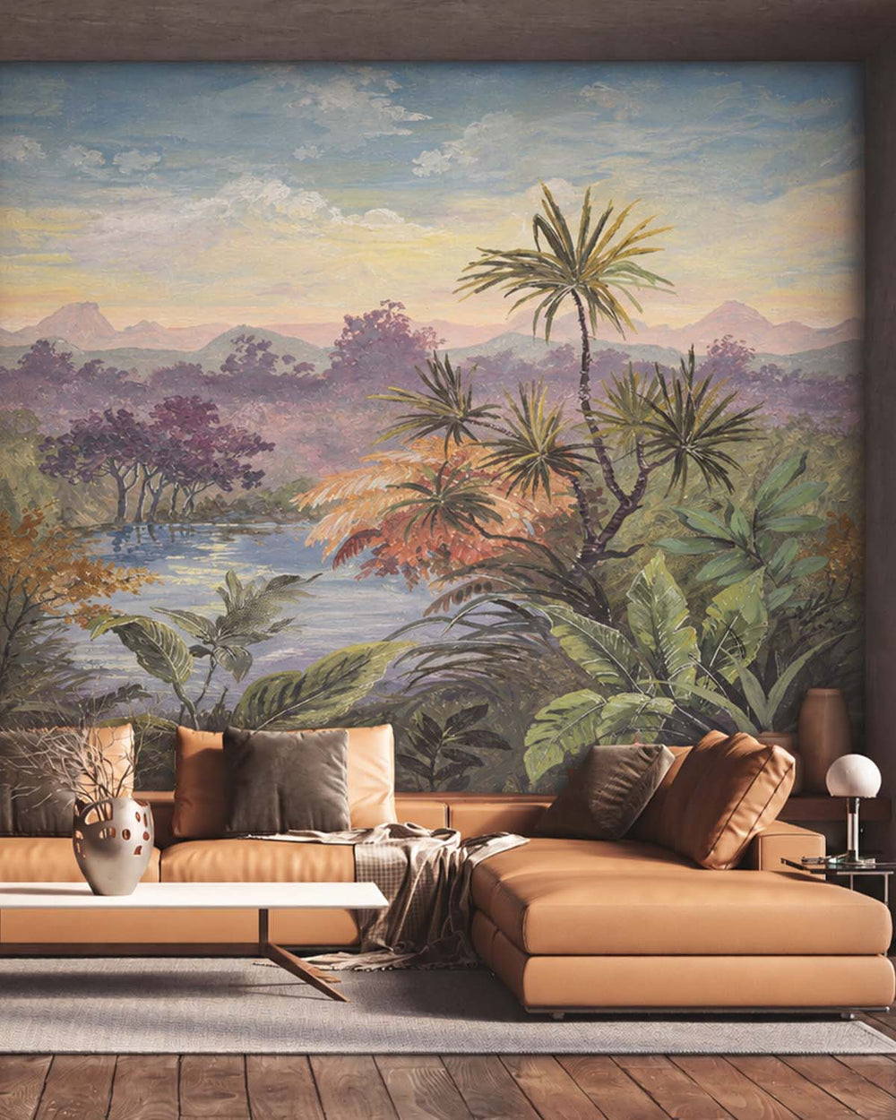Plush Purple Vintage Tropical Chinoiserie Residential Mural RM9258