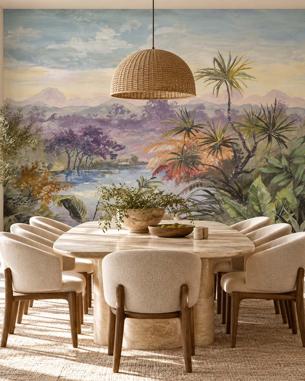 Plush Purple Vintage Tropical Chinoiserie Residential Mural RM9258