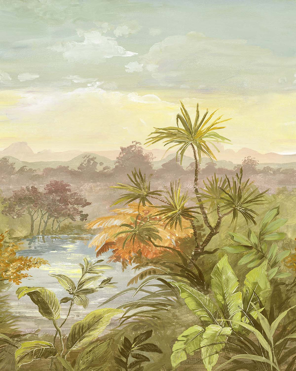 Negishi Green Vintage Tropical Chinoiserie Residential Mural RM9259