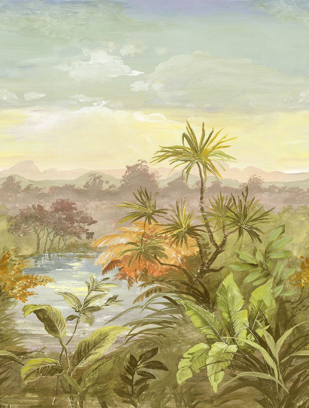 Negishi Green Vintage Tropical Chinoiserie Residential Mural RM9259