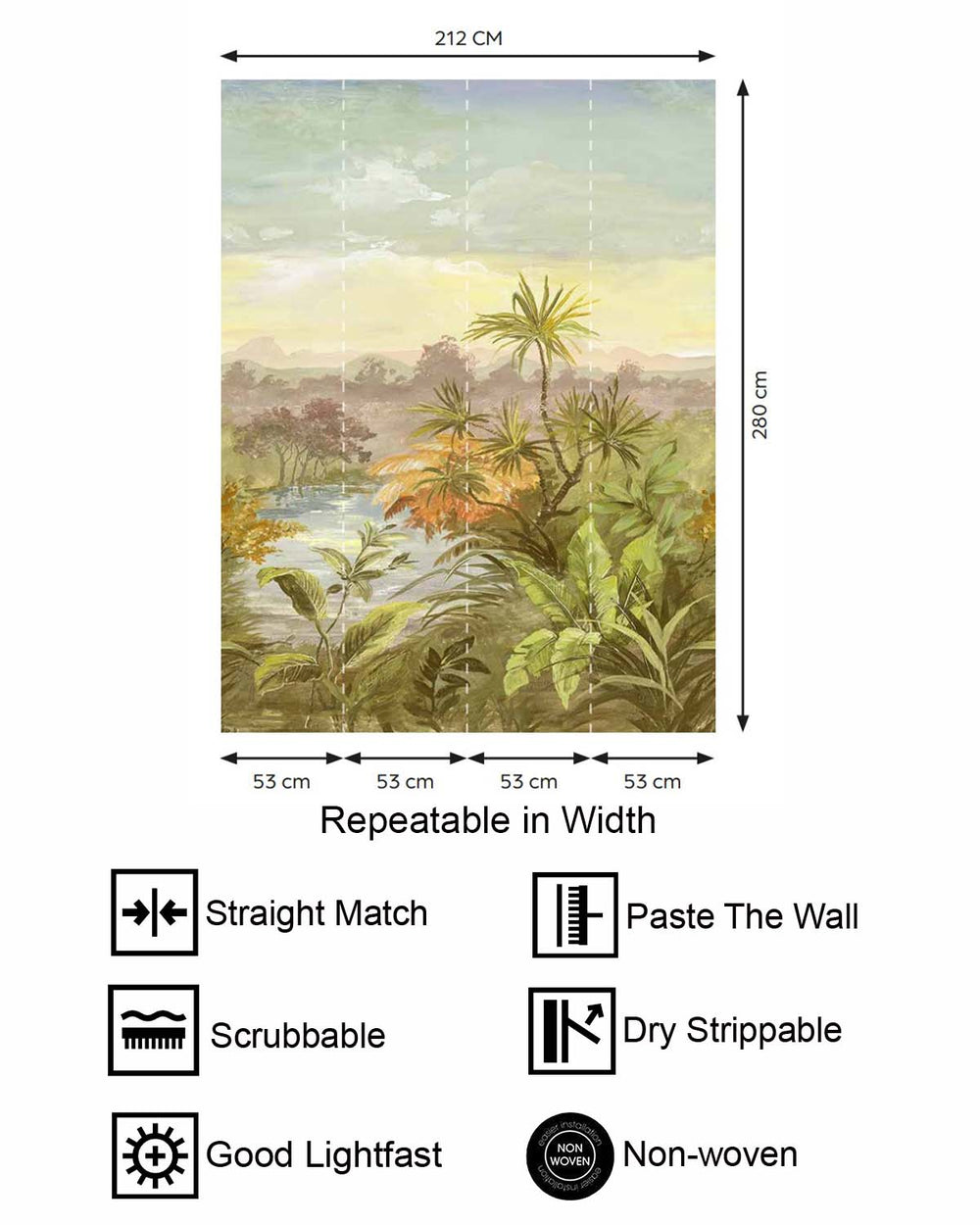 Negishi Green Vintage Tropical Chinoiserie Residential Mural RM9259