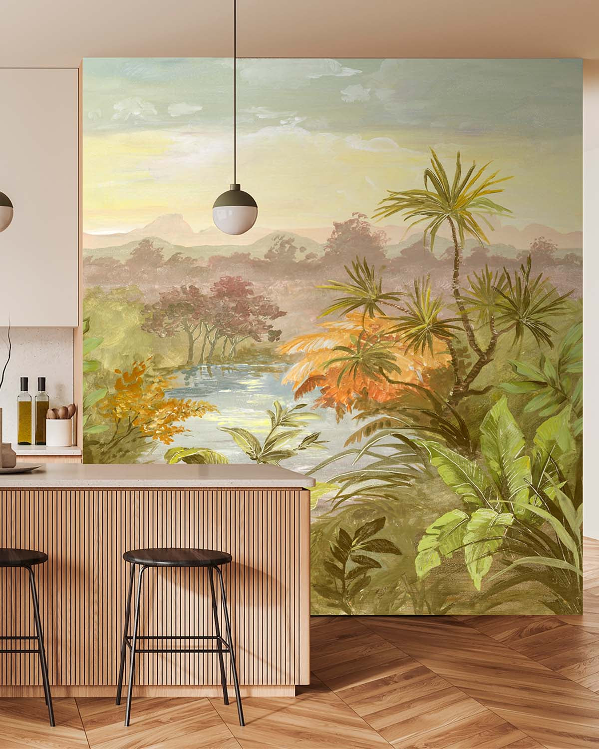 Negishi Green Vintage Tropical Chinoiserie Wallpaper Panels RM9259