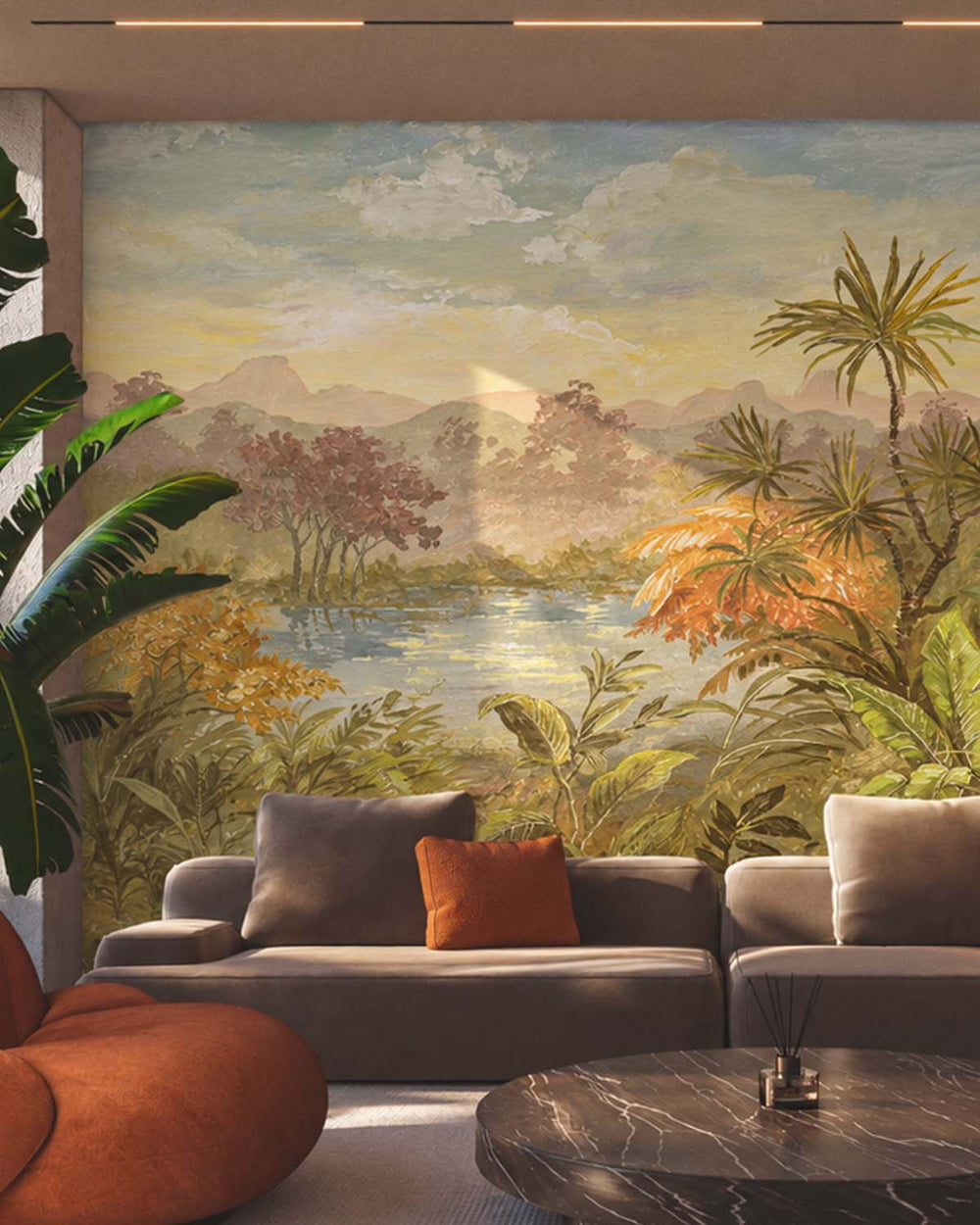 Negishi Green Vintage Tropical Chinoiserie Residential Mural RM9259