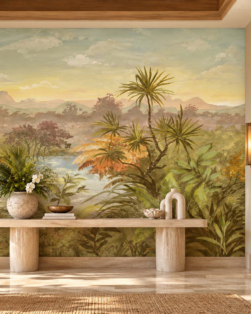 Negishi Green Vintage Tropical Chinoiserie Residential Mural RM9259