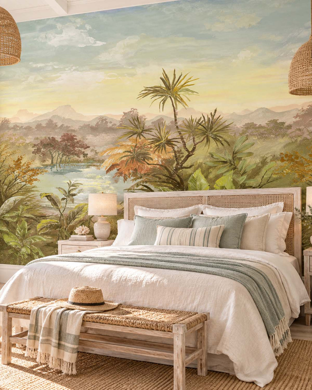 Negishi Green Vintage Tropical Chinoiserie Residential Mural RM9259