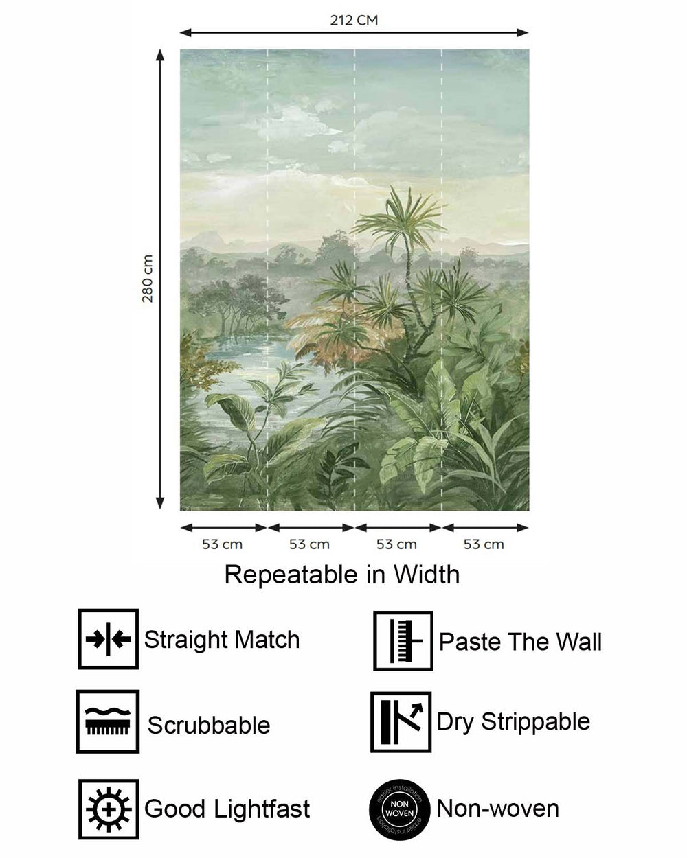 Chalet Green Vintage Tropical Chinoiserie Residential Mural RM9260