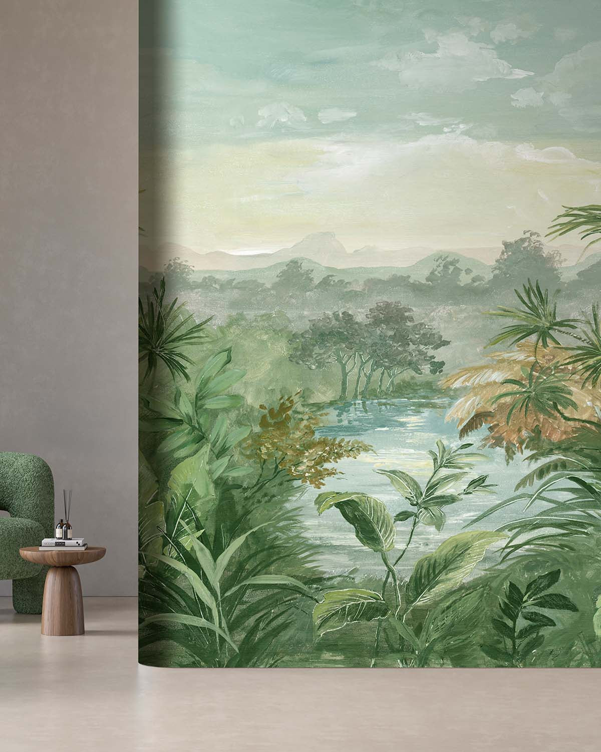 Chalet Green Vintage Tropical Chinoiserie Wallpaper Panels RM9260