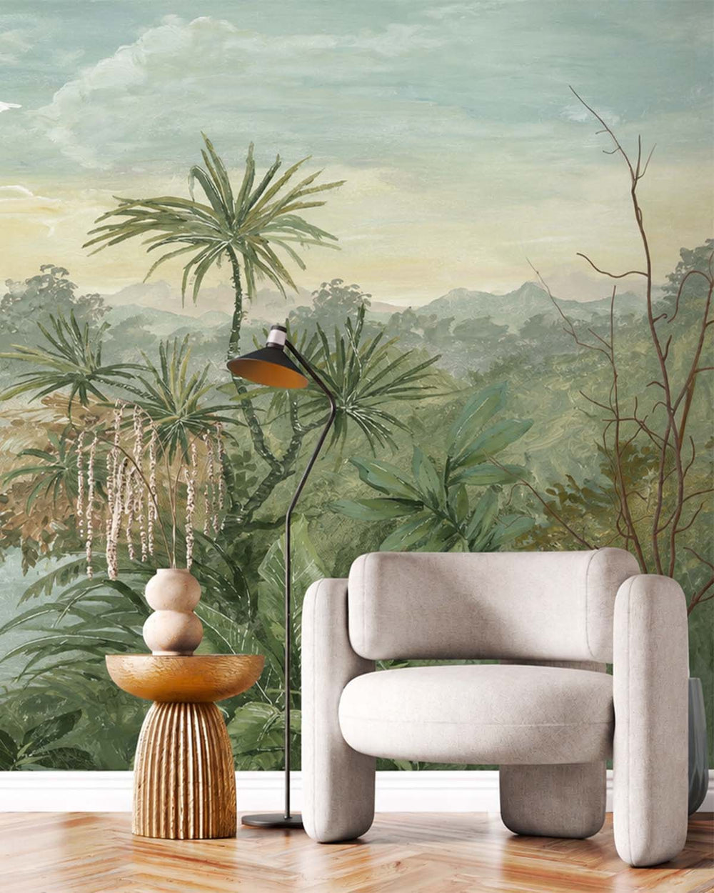 Chalet Green Vintage Tropical Chinoiserie Residential Mural RM9260