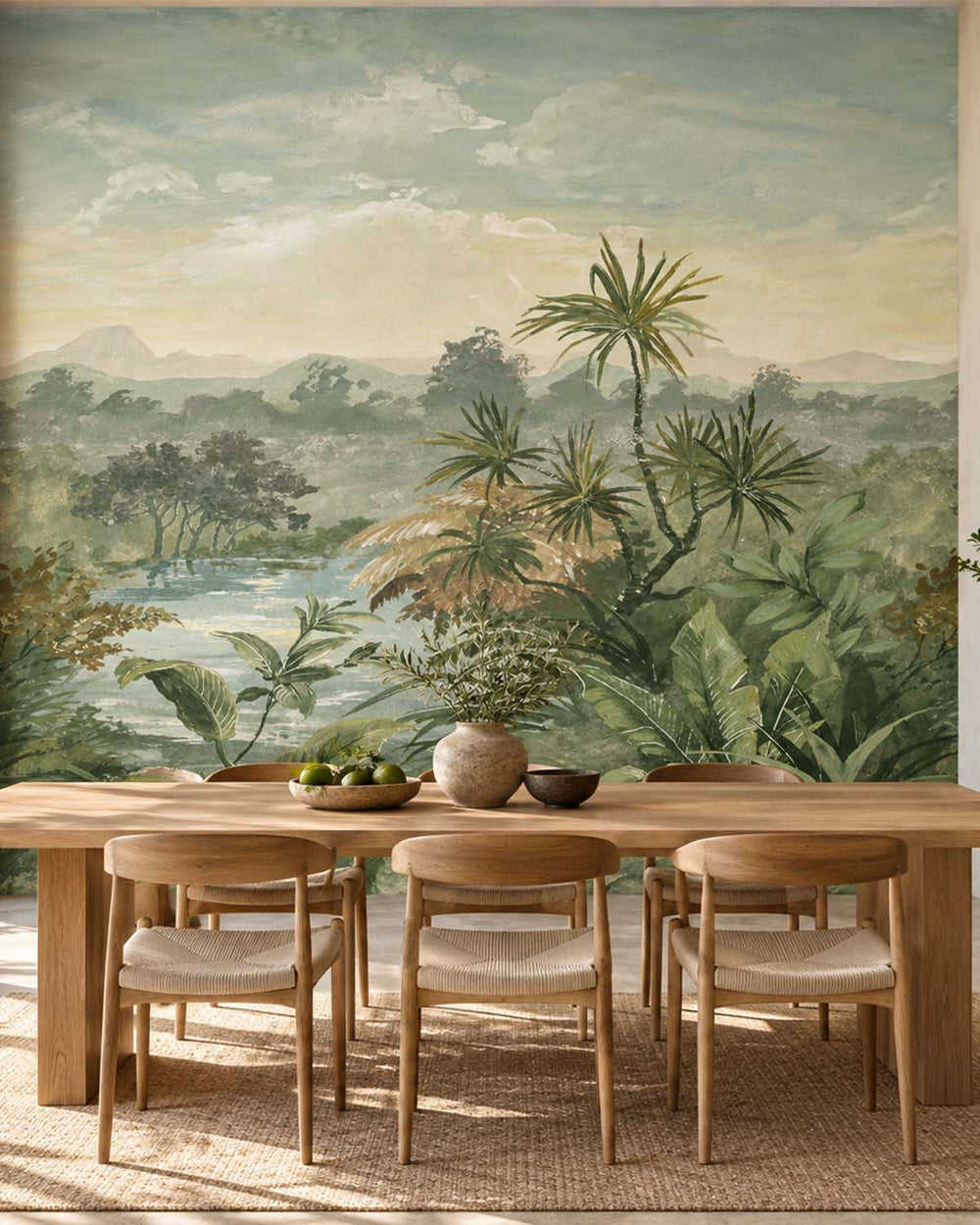Chalet Green Vintage Tropical Chinoiserie Residential Mural RM9260
