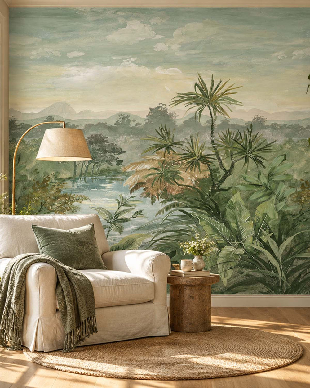 Chalet Green Vintage Tropical Chinoiserie Residential Mural RM9260