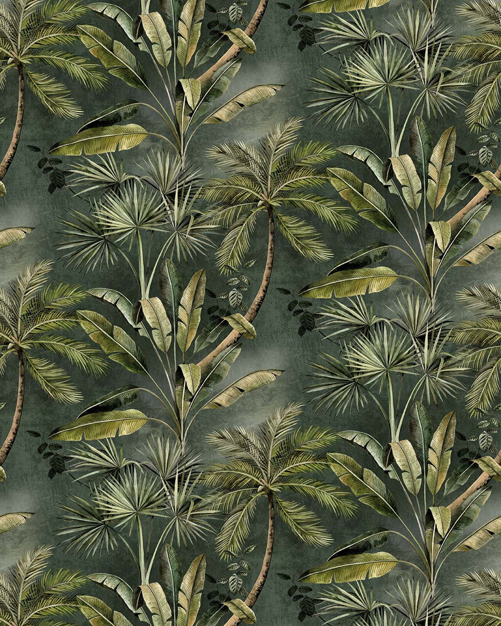 Brierwood Green Tropical Palm Tree & Banana Leaf  Residential Mural RM9262