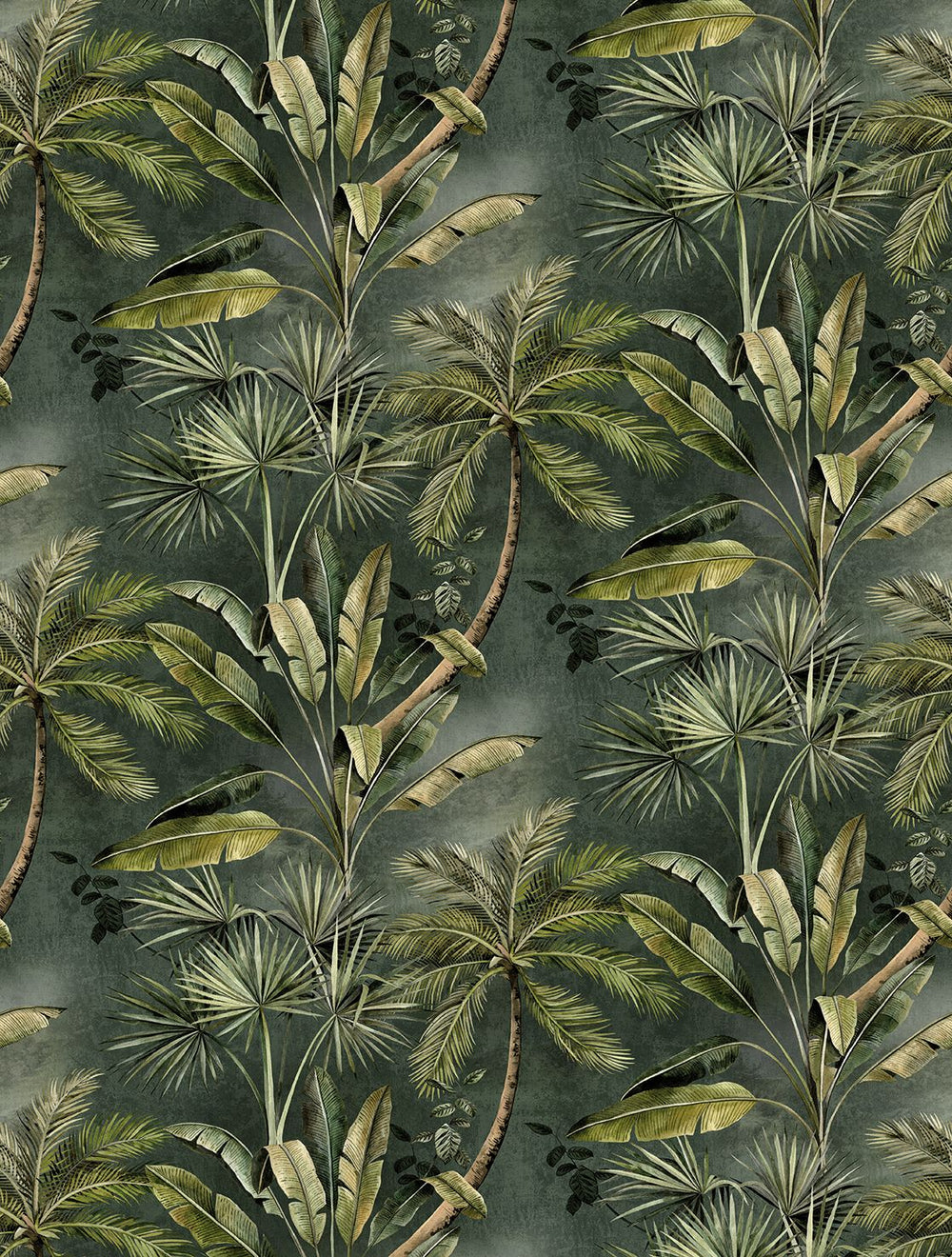 Brierwood Green Tropical Palm Tree & Banana Leaf  Residential Mural RM9262