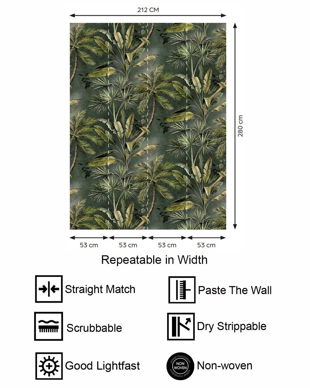 Brierwood Green Tropical Palm Tree & Banana Leaf  Residential Mural RM9262