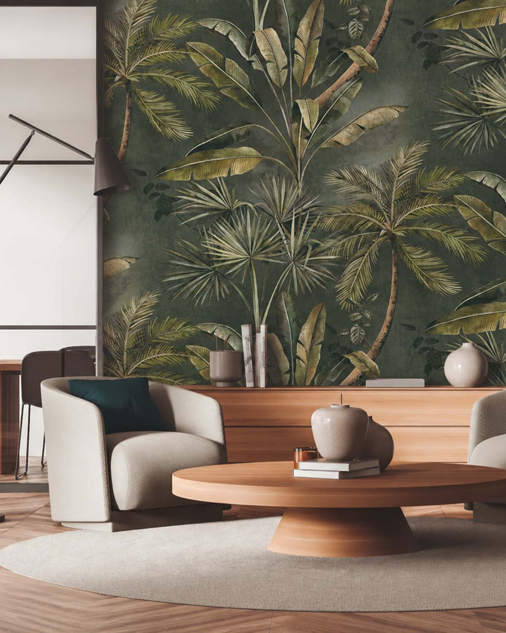 Brierwood Green Tropical Palm Tree & Banana Leaf  Residential Mural RM9262