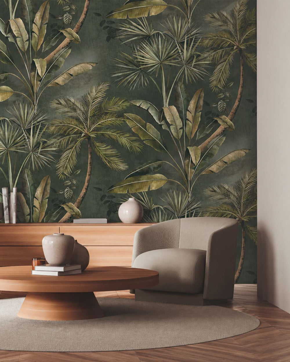 Brierwood Green Tropical Palm Tree & Banana Leaf  Residential Mural RM9262