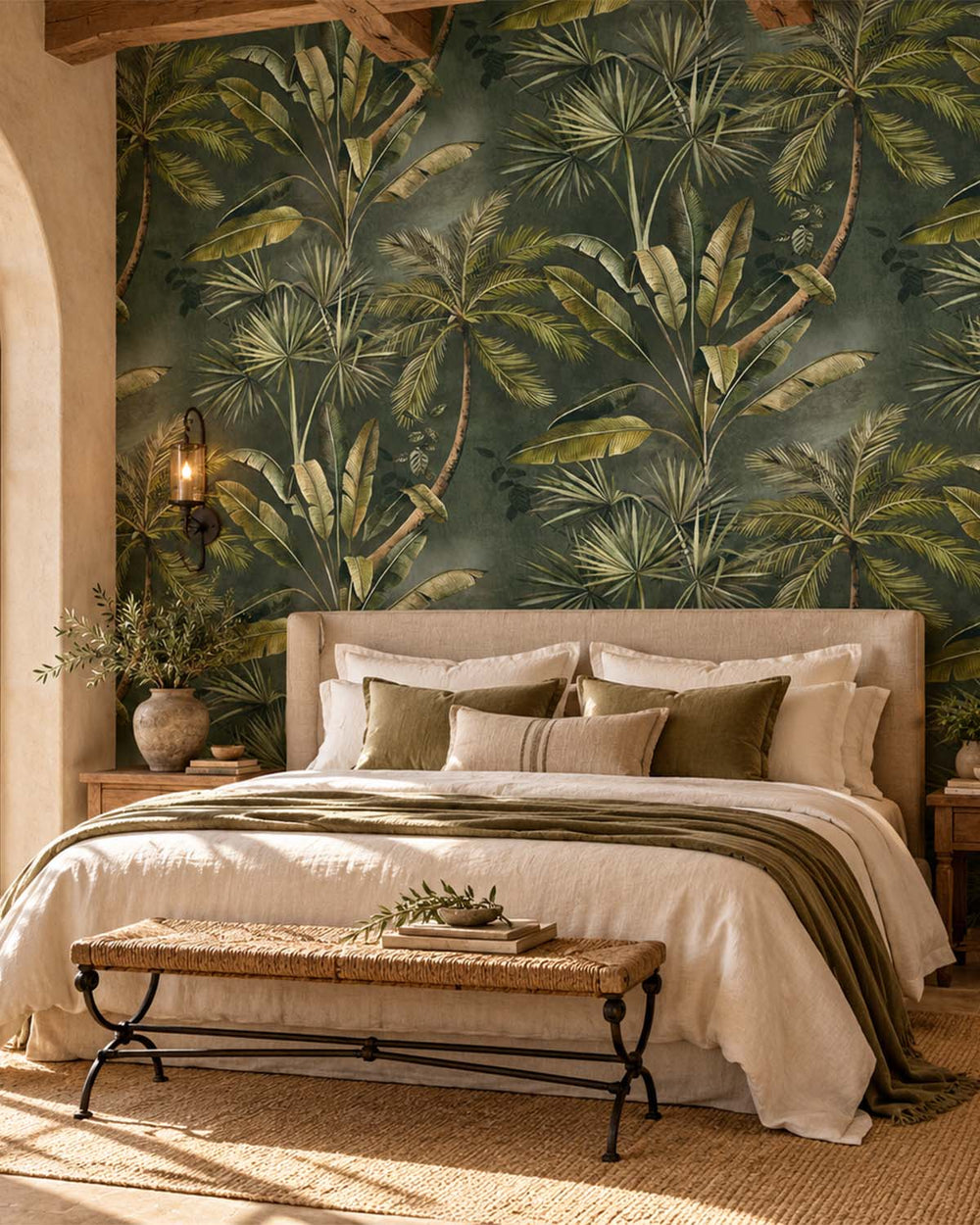 Brierwood Green Tropical Palm Tree & Banana Leaf  Residential Mural RM9262