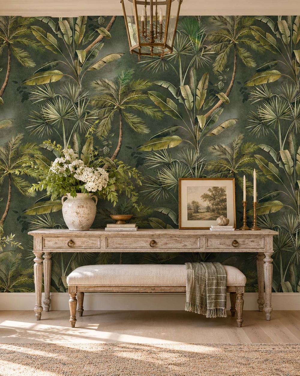 Brierwood Green Tropical Palm Tree & Banana Leaf  Residential Mural RM9262