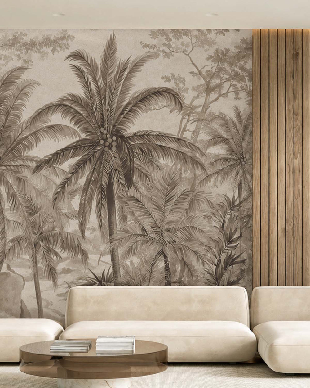 Feather Grey Monochrome Tropical Palm Tree  Residential Mural RM9264