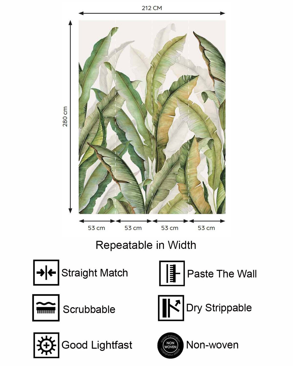 Sheer Green Watercolor Banana Leaf  Residential Mural RM9265