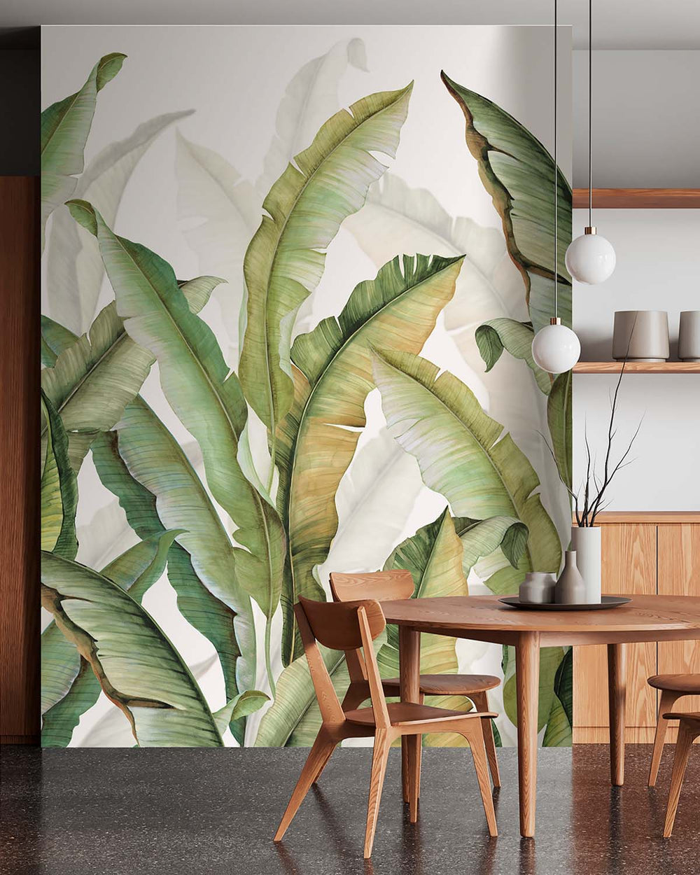 Sheer Green Watercolor Banana Leaf  Residential Mural RM9265