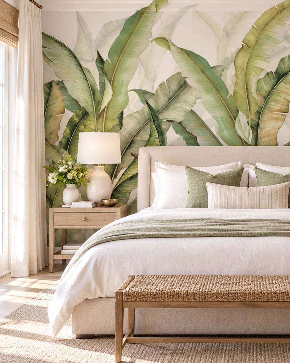 Sheer Green Watercolor Banana Leaf  Residential Mural RM9265